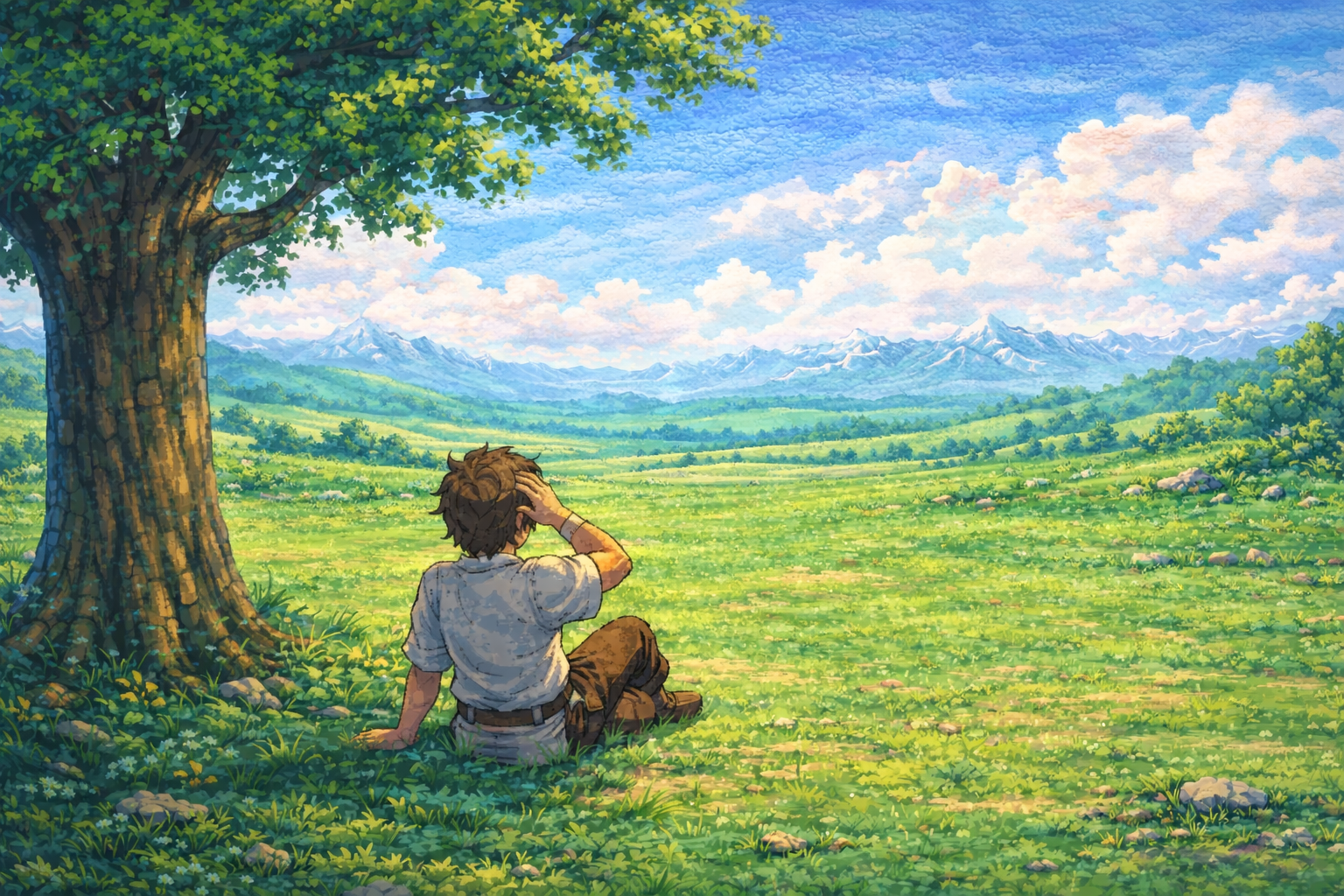A new ClassWarfare student sitting beneath a tree